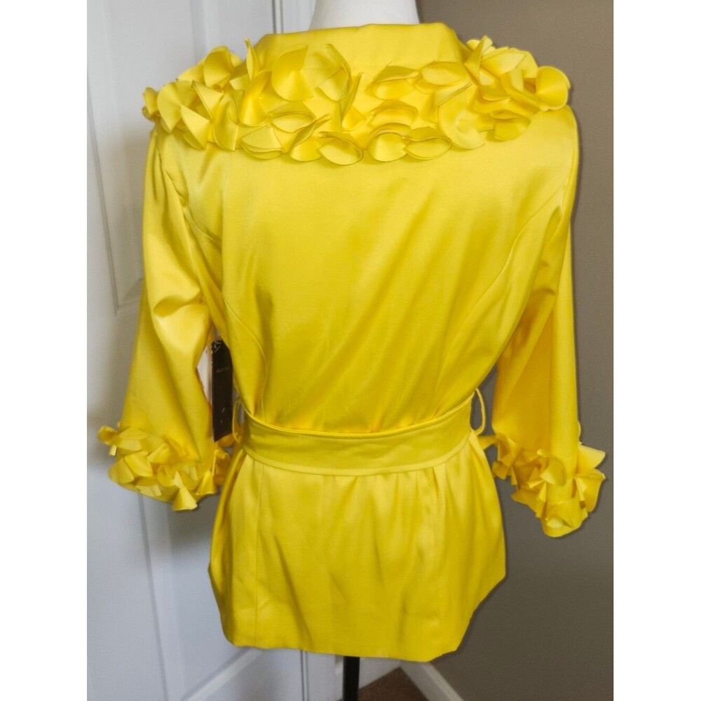 Multiples NWT 3/4 Sleeve Yellow Short Trench, Ruffles Buttons Tie Belt, S - Picture 4 of 11